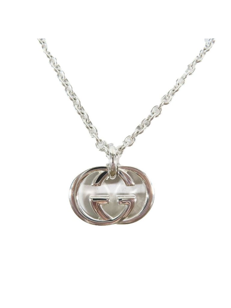 Gucci Polished Interlocking Chain Necklace Pendant Silver